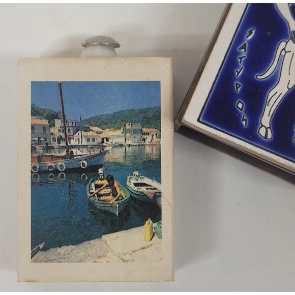 Vintage Satyr Matchbox Handmade in Greece Ceramic Top Drawer Holder Blue White - Picture 8 of 13